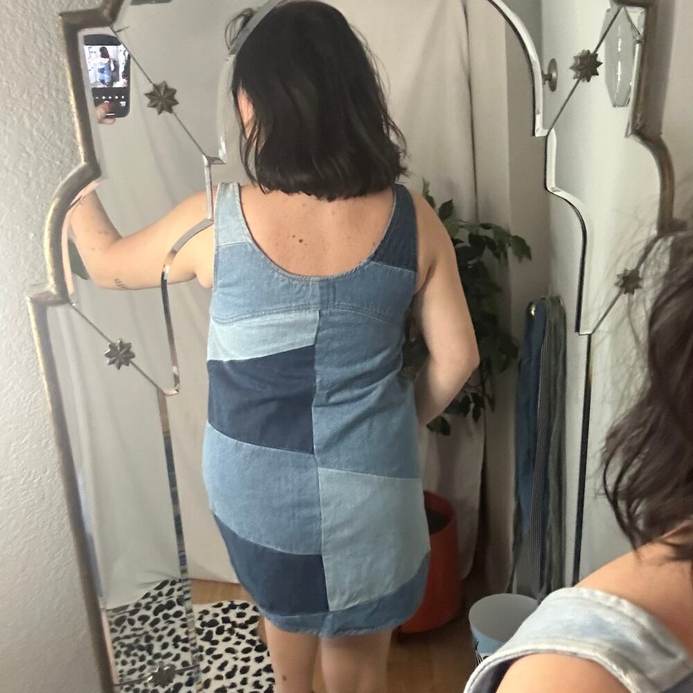 Frame Atelier Micro Flare Patchwork Denim Mini Dr… - image 5